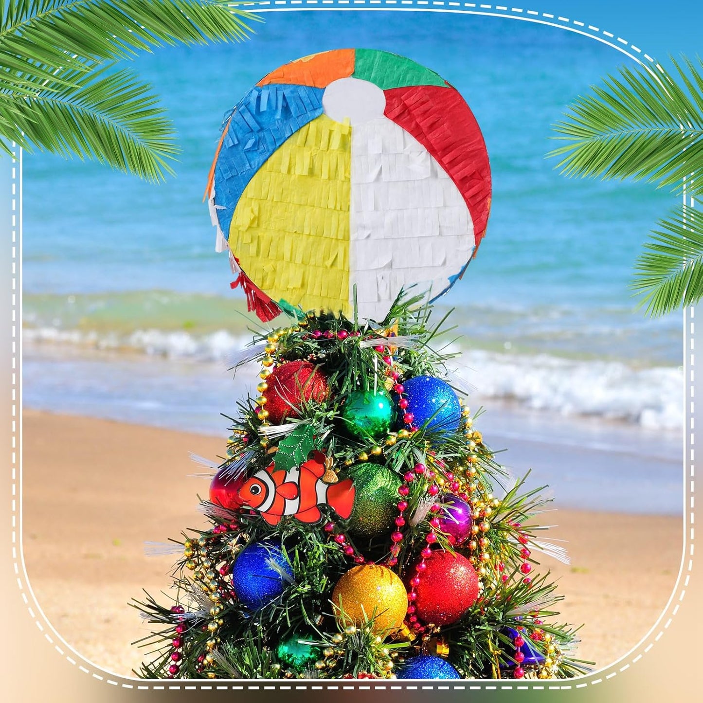 Retisee 7.8'' Summer Beach Ball Tree Topper Hawaiian Party Decoration Summer Tree Ornaments Pool Party Supplies for Home Indoor Holiday Outdoor Beach Decor