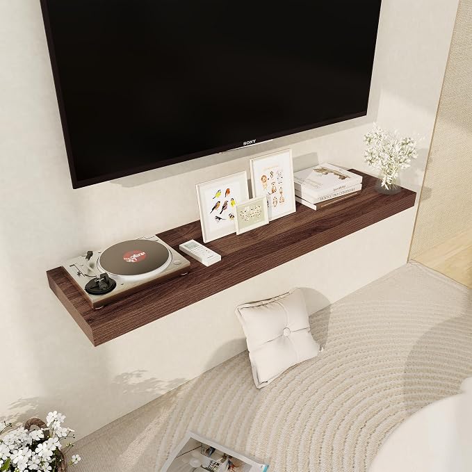 Floating Shelves 48 Inch Long, 12 Inch Deep Floating Shelves for Wall, 48 x 12 Large Wall Shelves for Home Storage & Display, 2" Thicked Floating Shelf for Bedroom, Living Room, Walnut Color, 1 Pack