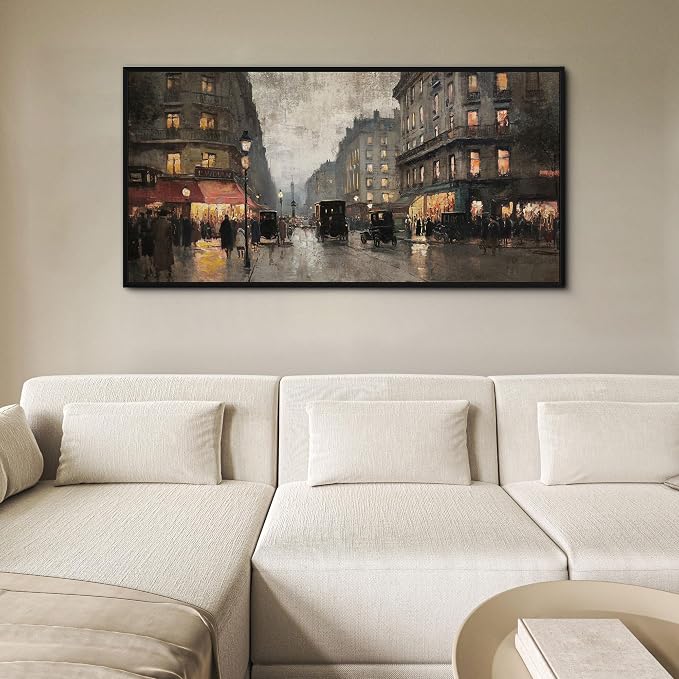 yiijeah Framed Artwork for Walls Extra Large Vintage Nature Earthy Wall Art City Canvas Paintings Decor for Living Room Bedroom Entryway 58x29 Inches
