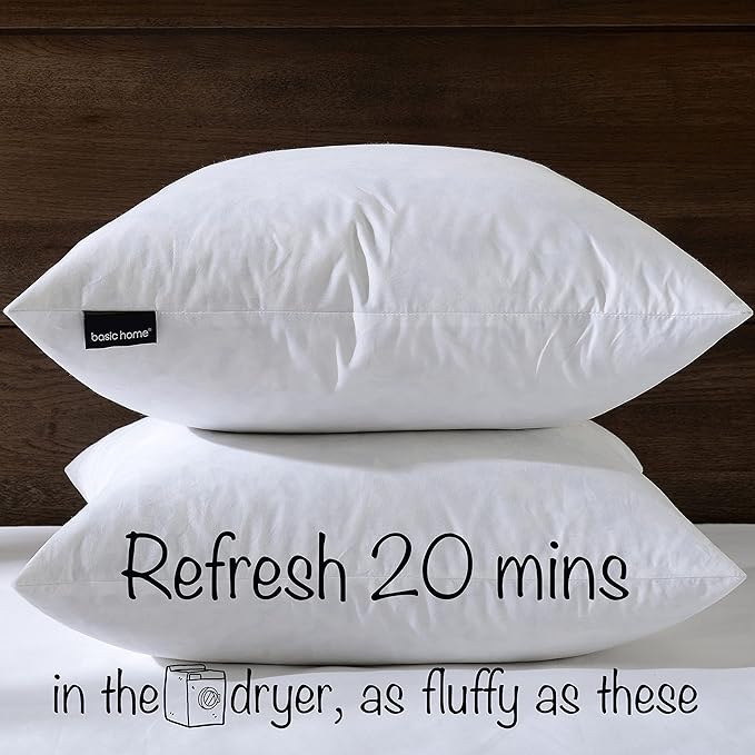 basic home® Hotel-Style Goose Feather Pillow Insert for Sofa & Bed - 100% Odorless & Plump Cushion Filler - 233TC Cotton with Inner Liner to Prevent Poking (16x16 Inch)