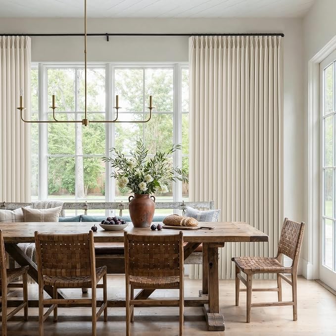 Pinch Pleated Linen Curtains 120 Inch Length Farmhouse Oatmeal Beige Linen Pinch Pleat Curtains for High Living Room Light Filtering Semi Sheer Drapes Floor to Ceiling Extra Long Window Drapes
