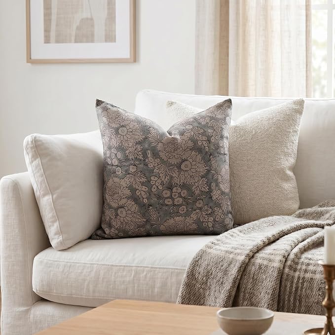 Linen Throw Pillow Covers 20x20 inch Gray Decorative Pillow Covers for Living Room, Bedroom