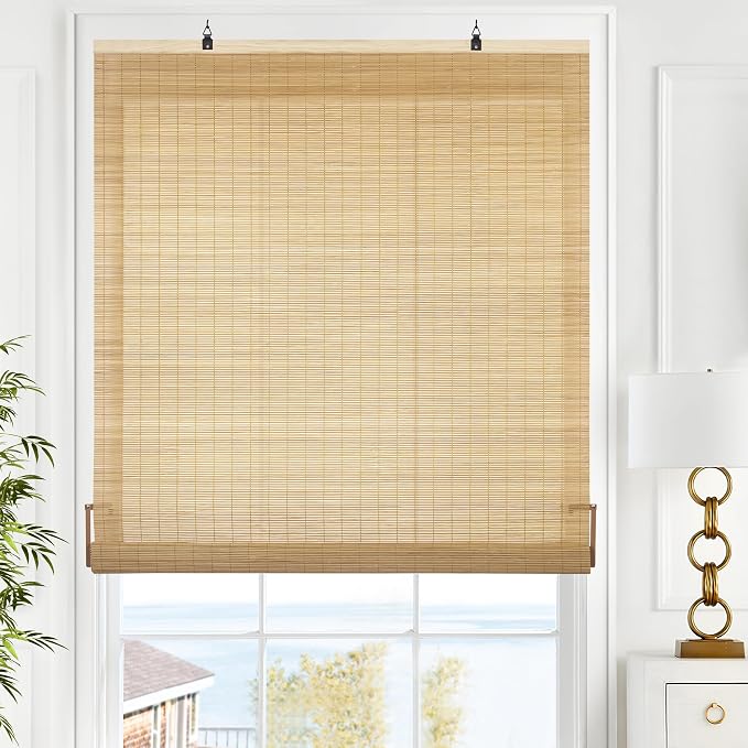LazBlinds Cordless Bamboo Blinds, 30"x72", Carbonized | Bamboo Roll Up Shades for Windows, Light Filtering Hanging Window Blinds, Bamboo Shades for Patio Indoor/Outdoor Porch