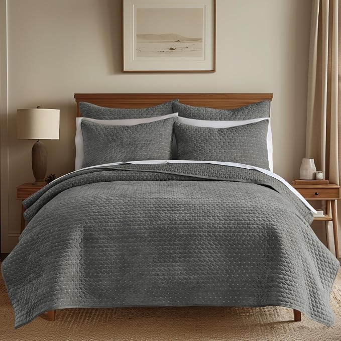 Levtex Home - Velvet Stitch Euro Shams Set of 2 (26x26in) - Grey White - No Insert - Polyester