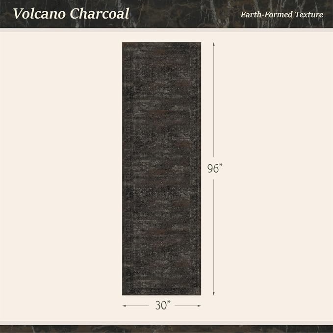 Black 2'6" x 8' Washable Hallway Runner Rug, Non Slip Long Kitchen Runner, Dark Charcoal Low Pile Stain Resistant Rug for Entryway, Bathroom & Laundry Room