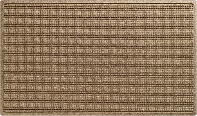 WaterHog Squares Front Door Mat Indoor Outdoor Entrance, Absorbent All-Weather Doormat with Non-Slip Rubber Backing, Dirt & Moisture Trapper, Low Profile, Easy Clean, Made in USA, 35.5"x59.5" Camel
