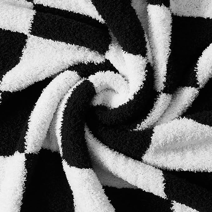WRENSONGE Soft Checkered Throw Blanket for Couch-Cozy Warm Knitted Blankets | Lightweight Warm Fluffy Decor for Women, Mom, Her & Girls, Sofa, Chair, Bed, 50x70in, Black and White