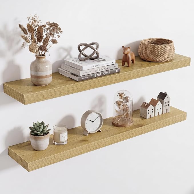 Acovy 36in Long Floating Shelves for Wall Set of 2, Wood Wall Shelves for Bathroom Bedroom Kitchen Living Room Laundry Room, Modern Floating Shelf for Home Decor