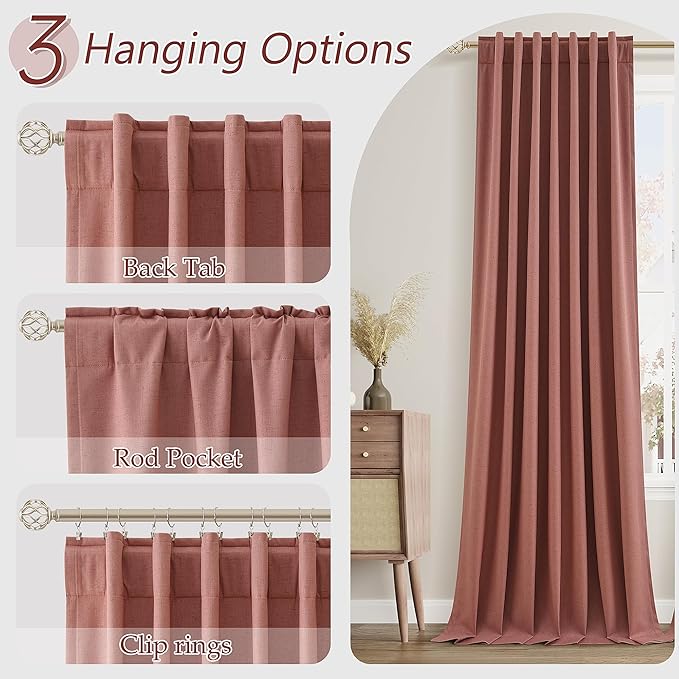 Guken 100% Blackout Curtains 90 Inch Length 2 Panels Set for Girls Bedroom Back Tab Thermal Insulated Black Out Linen Drapes Room Darkening Window Curtains 90 Inches Long,Dusty Rose