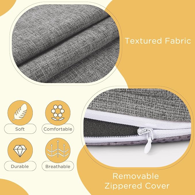 Bar Stool Cushions Round 3" Thick Round Seat Cushions for Chairs 2 Pack Non Slip Bistro Chair Pads with Machine Washable Cover (12 Inch, Light Grey)