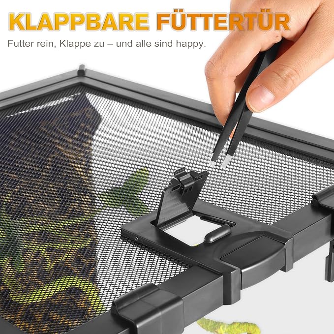 20"x12"x14" Reptile Terrarium, Escape-Proof Glass Arboreal Vivarium for Small Arboreal Reptiles Such as Crested Geckos, with Escape-Proof Lock & Feeding Hatch
