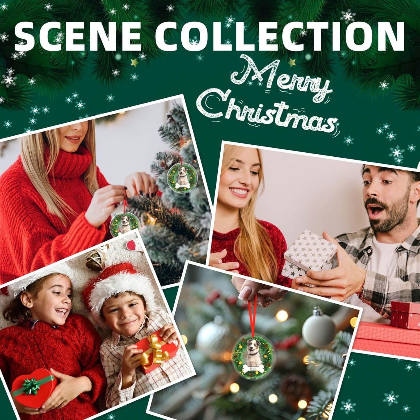 Personalized Christmas Ornaments, Custom Glass Ornament with Photo,Customized Christmas Tree Decor Gifts for Pet, Wreath Bone