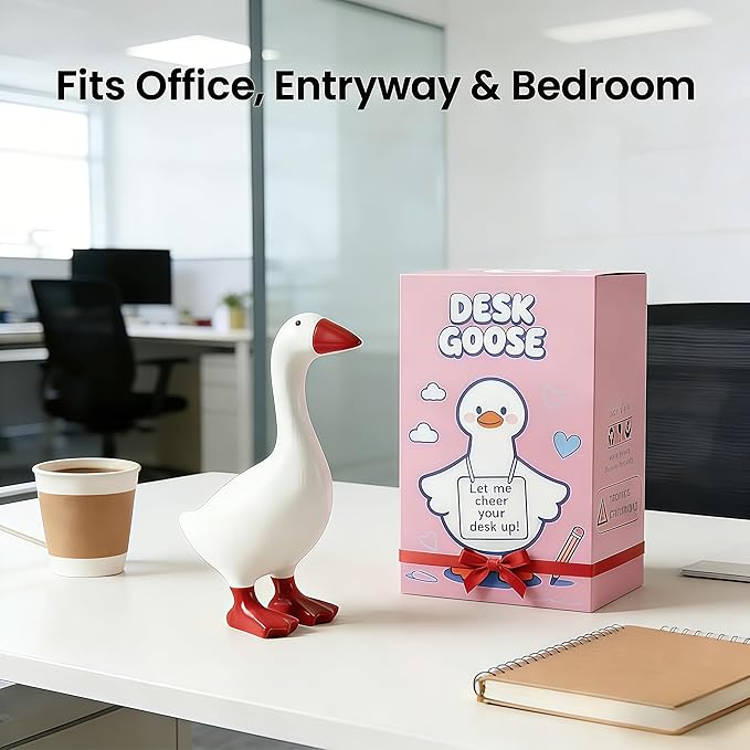 Desk Goose 7 Inches Desktop Goose Statue with Magnetic Beak, Funny Office Decor & Cute Home Desk Decoration Gift for Women