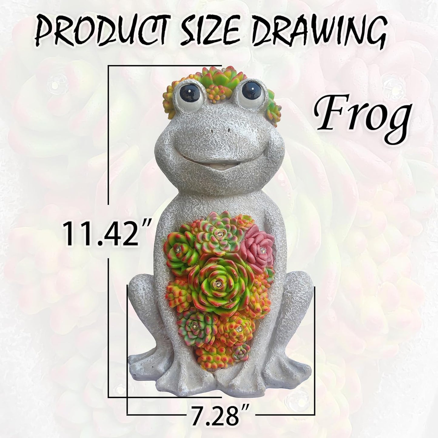 Large Frog Solar Garden Outdoor Statues with Succulent and 8 LED Lights,Outside Solar Frog Art Decor for Lawn,Yard, Balcony Ornament