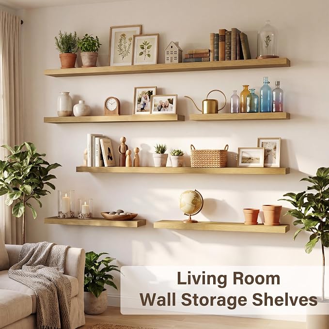 Acovy 36in Long Floating Shelves for Wall Set of 2, Wood Wall Shelves for Bathroom Bedroom Kitchen Living Room Laundry Room, Modern Floating Shelf for Home Decor