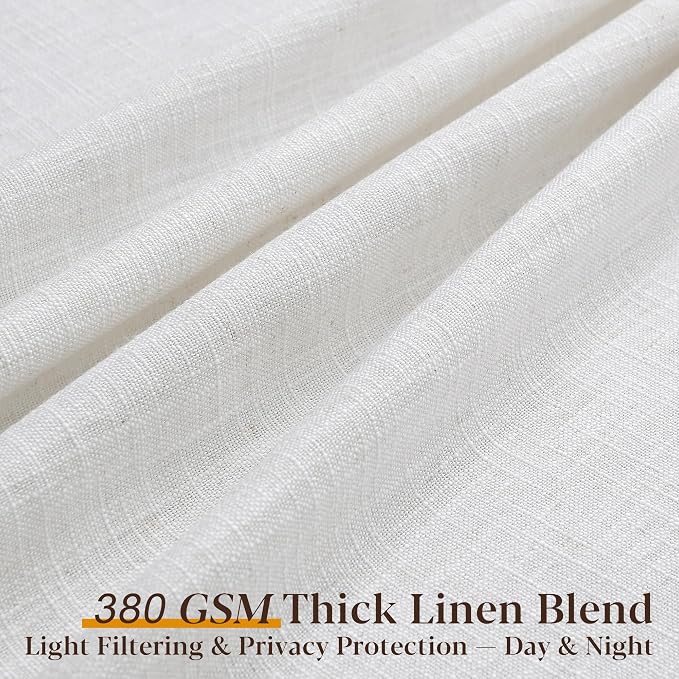 108 Inches Long Pinch Pleated Linen Curtains for Living Dining Room Bedroom Natural Cream Beige Light Filtering Neutral Privacy Curtains 108 Inch Semi Sheer Pleated Linen Drapes for Sliding Glass Door