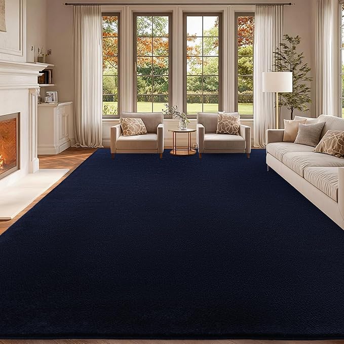 qulint 8x10 Carpet for Living Room, Large Navy Blue Rug for Bedroom Soft Washable Area Rug with Thickened Memory-Foam, Modern Minimalist Non Slip Carpet for Kid Room Dining Room Home Decor