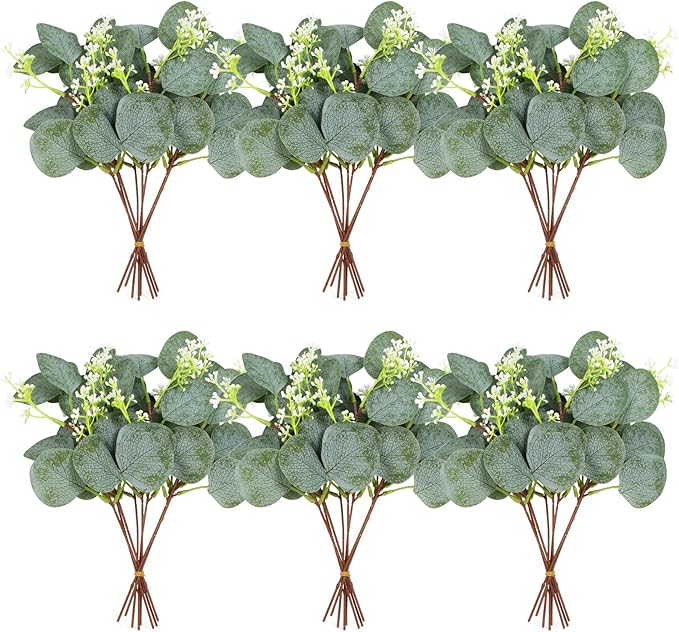 ZeKonan 40 Pieces of Artificial Greening Eucalyptus Stem Artificial White Seeds Plant Suitable for Family Wedding Vase Center Bouquet Flower Arrangement