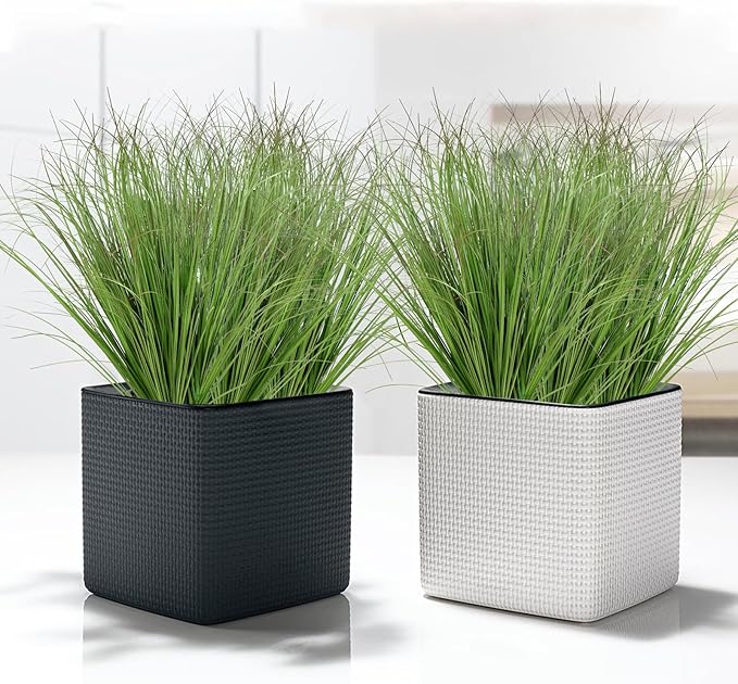 14 Bundles Artificial Onion Grass Plants Outdoor 20 Inch Fake Shrubs Artificial Tall Wheat Grass UV Resistant Greenery Stems Faux Bushes Plant for Indoor Outdoor Garden Office Home Decor