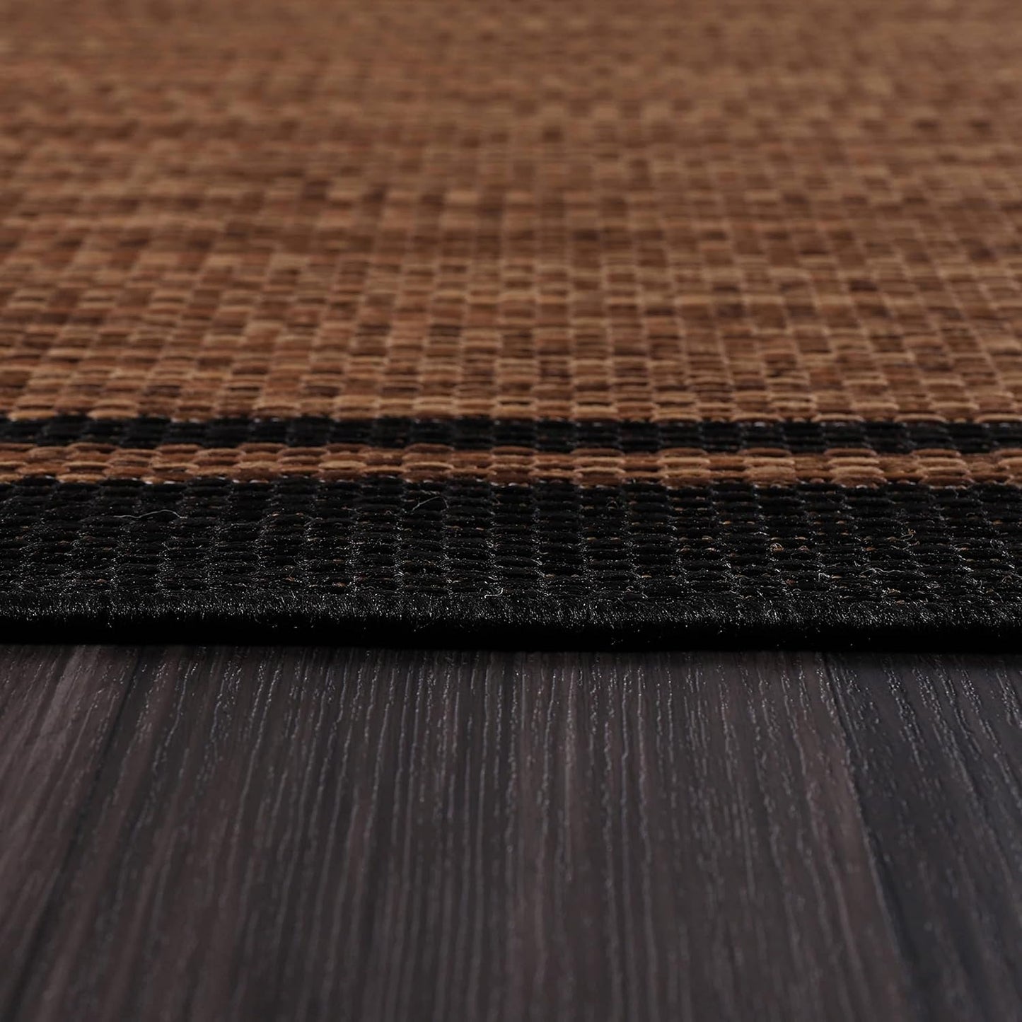 CAMILSON Indoor Outdoor Rug, 10x14 Bordered Nut Brown Black Modern Area Rugs for Indoor and Outdoor Patios, Kitchen and Hallway Mats, Washable Porch Deck Outside Carpet (Border Nut Brown Black 10 x14)