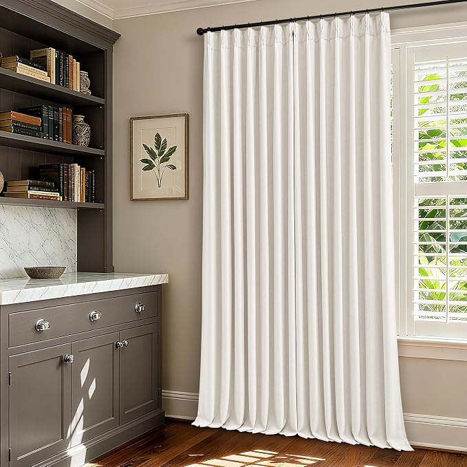 Beige White Pleated Blackout Curtains 126 Inches Long 2 Panels for Bedroom Living Room Darkening Neutral Memory Shape Pinch Pleat Black Out Heavy Duty Insulated Cream Ivory Curtain Drapes with Liner