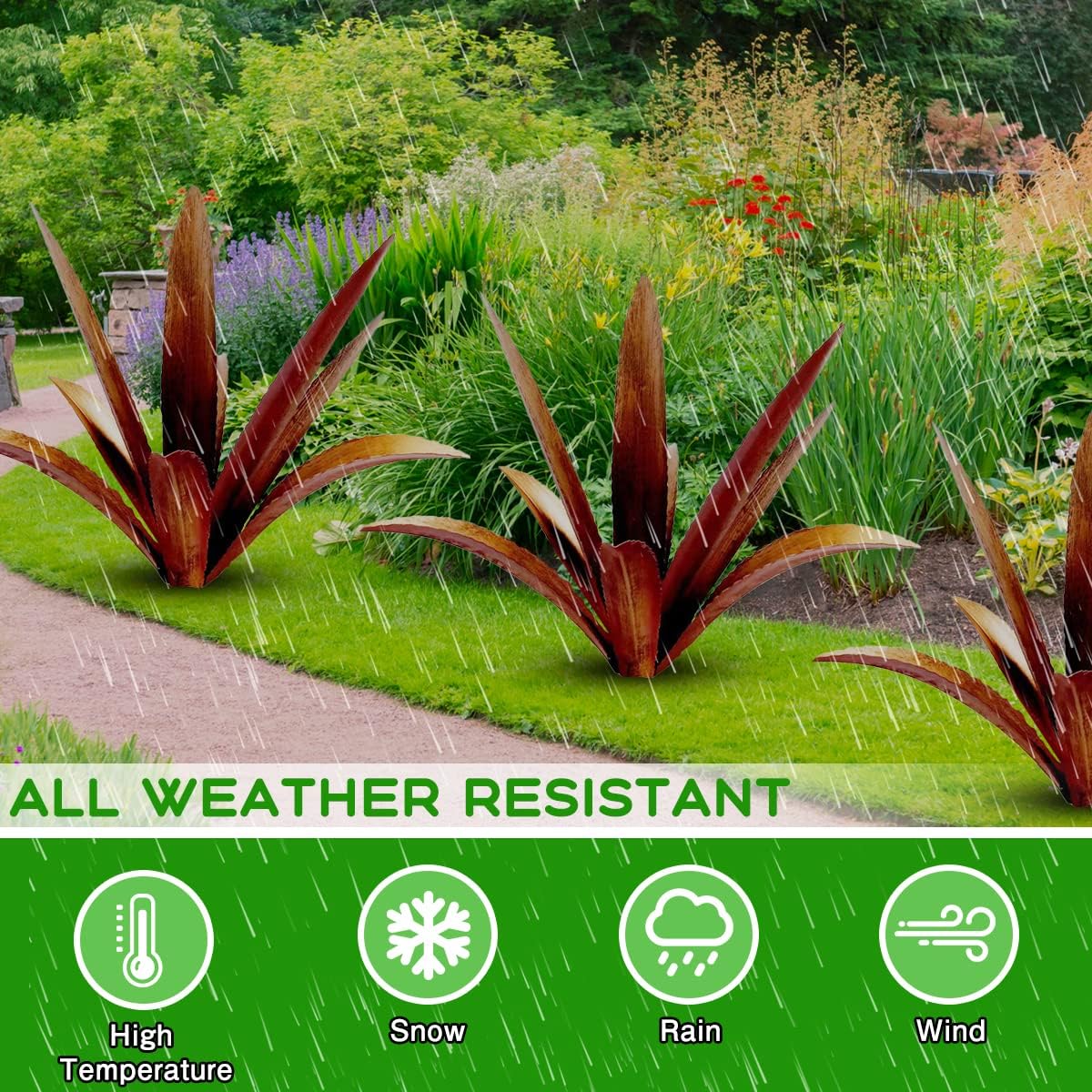 DIY Metal Agave Plant Art Yard Tequila Art Sculpture, Tequila Rustic Garden Sculpture Statue Outdoor Decor,Agave Metal Plants for Yard, Garden Lawn Ornaments (9 Leaves -Yellow)