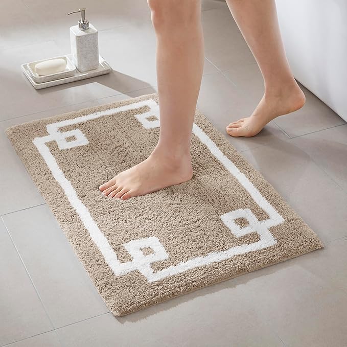 Madison Park Evan 100% Cotton Bathroom Rug Non Slip Backing-Luxrurious Tufted Plush Bath Mat Absorbent, Quick Dry, Spa Design Shower Room Décor, 20x30, Taupe