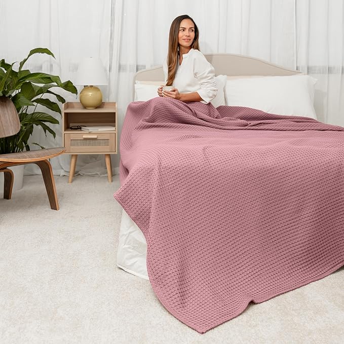 Comfy Cubs Waffle Blanket King, 108" x 90" - 100% Cotton Lightweight Breathable Bed Blanket - Soft Textured Thermal Weave for All Seasons – Decorative Cozy Layer for Couch, Sofa, or Bed - Mauve