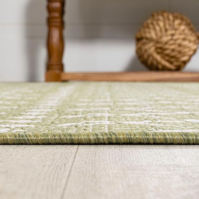 JONATHAN Y Moroccan Geometric Indoor Outdoor Area Rug 4X6 Light Green/Cream, Ourika Textured Weave for Backyard, Patio, Porch, Easy-Cleaning, High Traffic, Pet-Friendly, Non-Shedding (SMB108N-4)