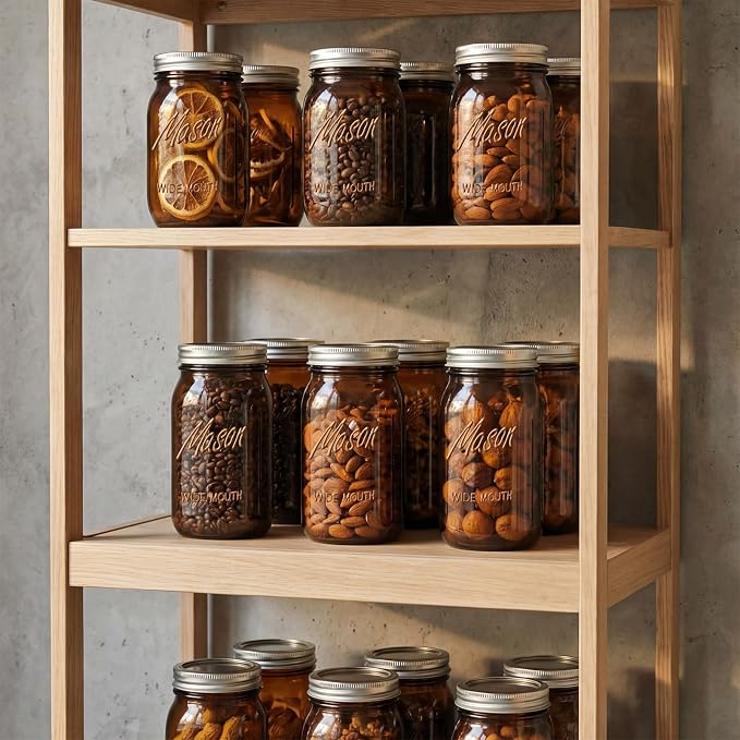 Rubtlamp Amber Mason jar 32 oz, 12 Pack Glass Jars - Wide Mouth Mason Jars with Airtight Lids for Pickling, Fermenting, Food Storage&DIY Crafts, Microwave & Dishwasher Safe