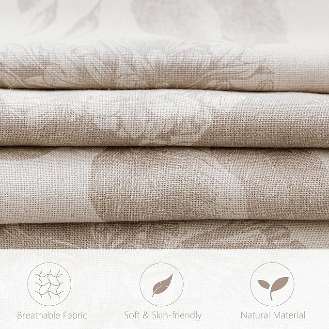 Foindtower Set of 2 Linen Floral Vintage Throw Pillow Covers Neutral Accent Print Decorative Cushion Covers Farmhouse Home Decor for Sofa Chair Couch Bedroom Living Room,18×18 Inch,Tan Beige