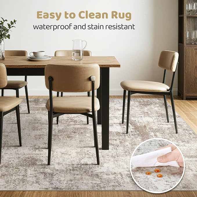 Large Area Rugs 12x15: Washable Abstract Modern Soft Rug Stain Resistant Indoor Floor Non Slip Accent Carpet for Living Room Bedroom Nursery Playroom Dining Room Office Dorm Home House- Beige Brown