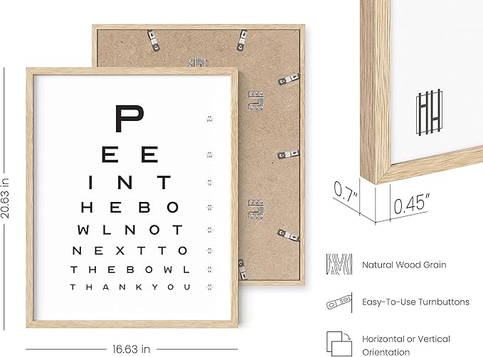 HAUS AND HUES Funny Bathroom Signs – Eye Exam Restroom Print, Playful Home Wall Accent, Witty Washroom Artwork (16x20, Beige Frame)