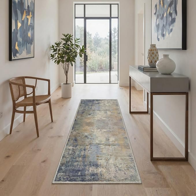 BEIMO Area Rugs 5x7 for Living Room Bedroom, Modern Abstract Machine Washable Rug, Large Soft Low Pile Floor Cover with Non Slip Backing for Dining Room, Dusty Blue