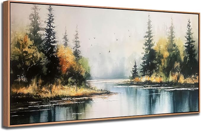 Arjun Landscape Wall Art, Lake Scenery Canvas Painting, 48"x24" Artwork for Living Room Bedroom Dining Room Home Office Hotel