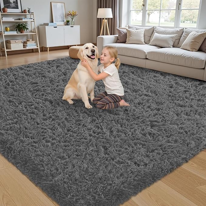 8x10 Area Rug for Living Room:Ultra Soft Fluffy Shag Dark Grey Rugs,Large Fuzzy Plush Indoor Non Slip Carpet Washable Rug for Bedroom Kids Nursery Office Dorm Modern Decor(Dark Grey 8'x10')