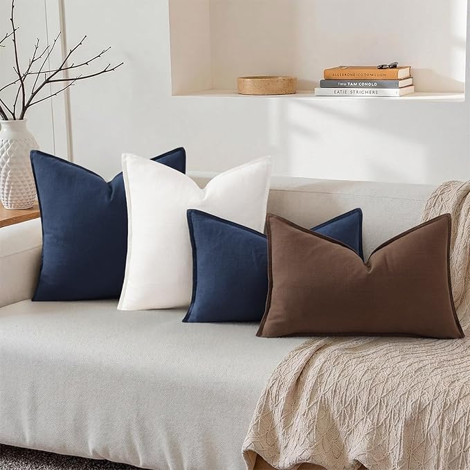 decorUhome Summer Decorative Linen Throw Pillow Covers 12x20 Inch Set of 2 Chocolate Lumbar Pillow Covers with Flange Edges Soft Farmhouse Boho Accent Pillow Cases for Couch Bed Living Room