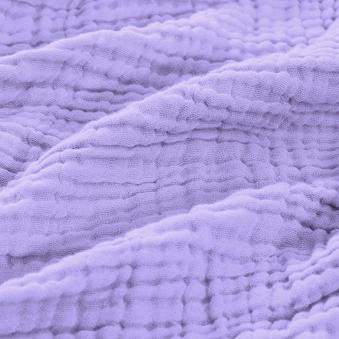 Carriediosa 100% Cotton Muslin Throw Blanket 108" X 90" King Size，4-Layers Summer Gauze Throws for Bed Couch，Soft Lightweight Breathable Linen Blankets Bedspread for Adults All Season，Light Purple