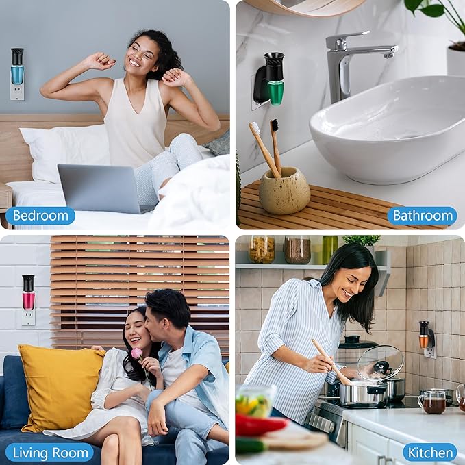 Hohean 4 Pack Wall Fragrance Plug in Compatible with Bath and Body Works WallFlower Refills, ETL Certified, Rotatable, Precise Scent Adjustable Fragrance Control Diffuser Plug for Home, Office (Black)