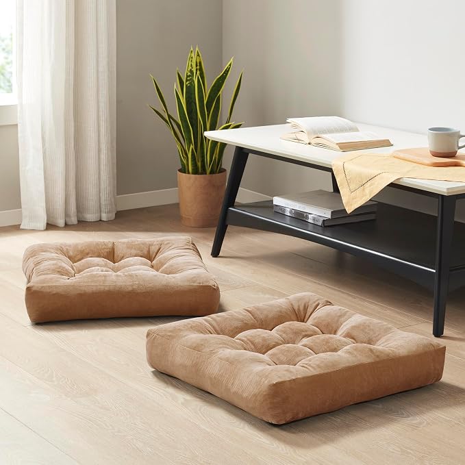 Degrees of Comfort Floor Cushion 6 Pack for Meditation, Home Office & Studio – Corduroy Soft Seating Set, 22 Inch, High-Density Foam, Square Shape, Coffee
