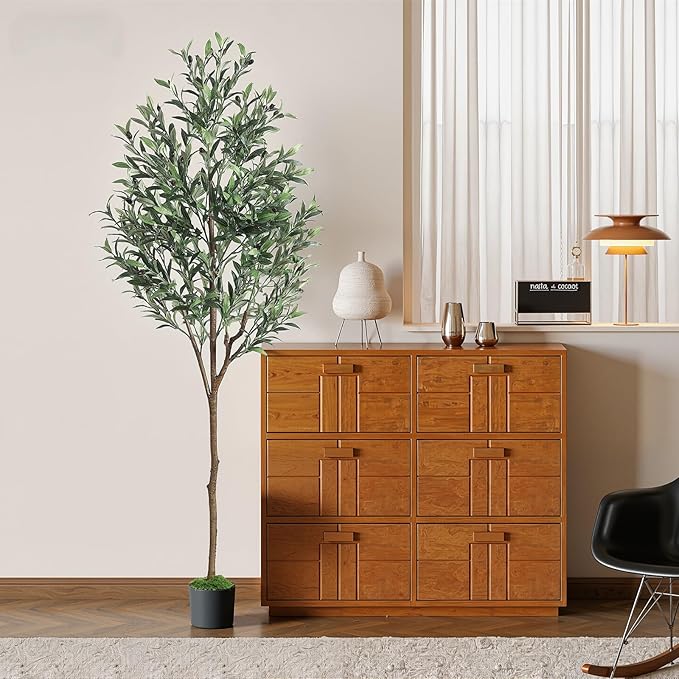 Alupssuc Olive Trees Artificial Indoor, 6FT Tall Faux Olive Tree with White Planter, Artificial Plants with Lifelike Fruits and Realistic Leaves for Modern Home Office Living Room Decor