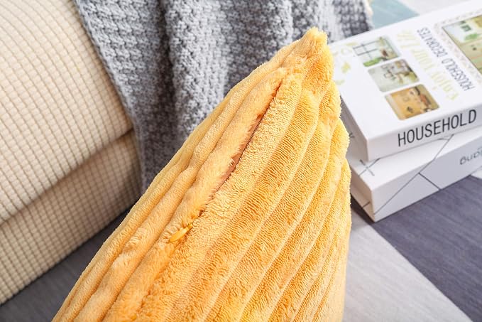 TangDepot Velvet Big Corduroy Pillow Covers 12x20 Cream Orange 2-Pack | Soft wide-stripe corduroy pillow cover, hidden zipper, machine washable, easy refresh, for bedroom living room indoor outdoor