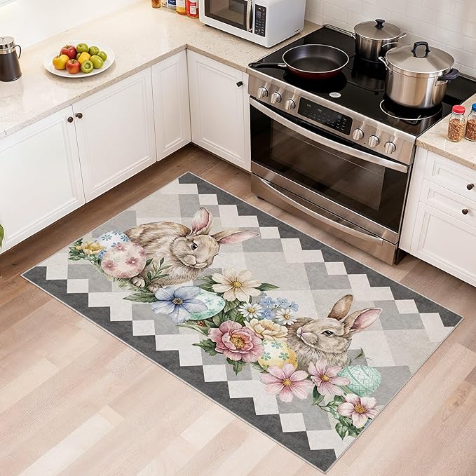 cotiled Area Rug for Living Room, Washable Non-Slip Large Area Rug, Indoor Floor Carpet Low Pile Soft Boho Farmhouse Rug for Bedroom Dining Room Grey 3x5