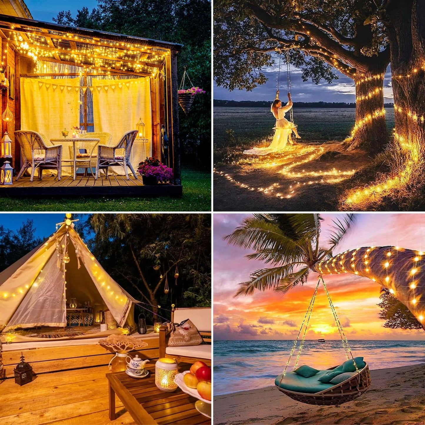 JMEXSUSS 4 Pack 100 LED Solar Fairy Lights, 33ft Warm White Solar String Lights Outdoor Waterproof, 8 Modes Copper Wire Solar Twinkle Lights for Garden Yard Tree Wedding