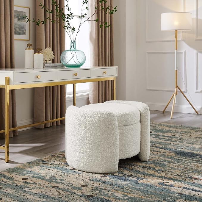 Modern Boucle Upholstered Ottoman Storage Makeup Vanity Stool,Nebula Upholstered Teddy Fabric with Lid Storage Sofa Chair,Round Armless Deluxe Pouf Ottoman for Living Room,Hotel,Bedroom Leisure Chair