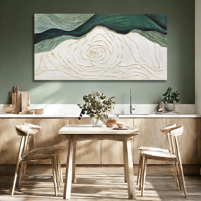 Dolidoteart Canvas Wall Art, Green Abstract Wall Art Print with Textured Hand-Painted Look, Sage Green Cream Gold Horizontal Artwork for Office Living Room Bedroom, 24x48 Inch