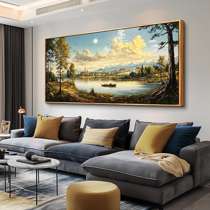 XIGUANGART Large Framed Wall Decor, Landscape Wall Art, Ocean Nature Wall Art, Mountain Forest Canvas Art Prints,Vintage Rustic Farmhouse Wall Decor Paintings for Living Room Bedroom Kitchen 60"X30"