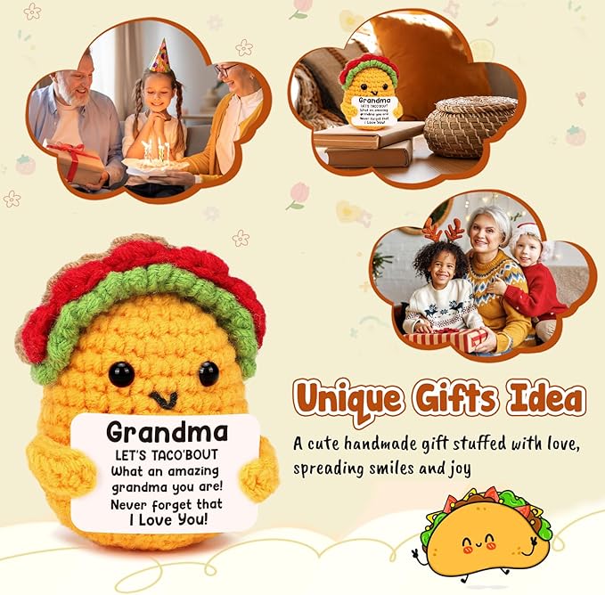 LuoHere Grandma Gifts Mothers Day Birthday Gifts for Grandmother from Grandkids, Gigi Gift for Great Best Grandma Ever Mothers Day Christmas Funny Granny Grandparents Mimi Nana Handmade Crochet Taco