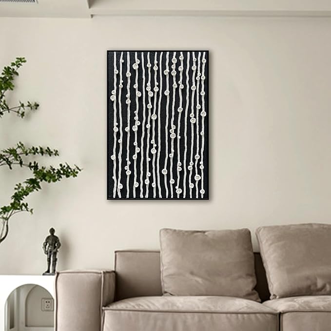 NANKAI Art Hand-Painted White Texture Art Modern Minimalist Decorative Oil Paintings are Suitable for Home Corridor Wall Decoration 36x24 Inches (with Solid Wood Exterior Frame)