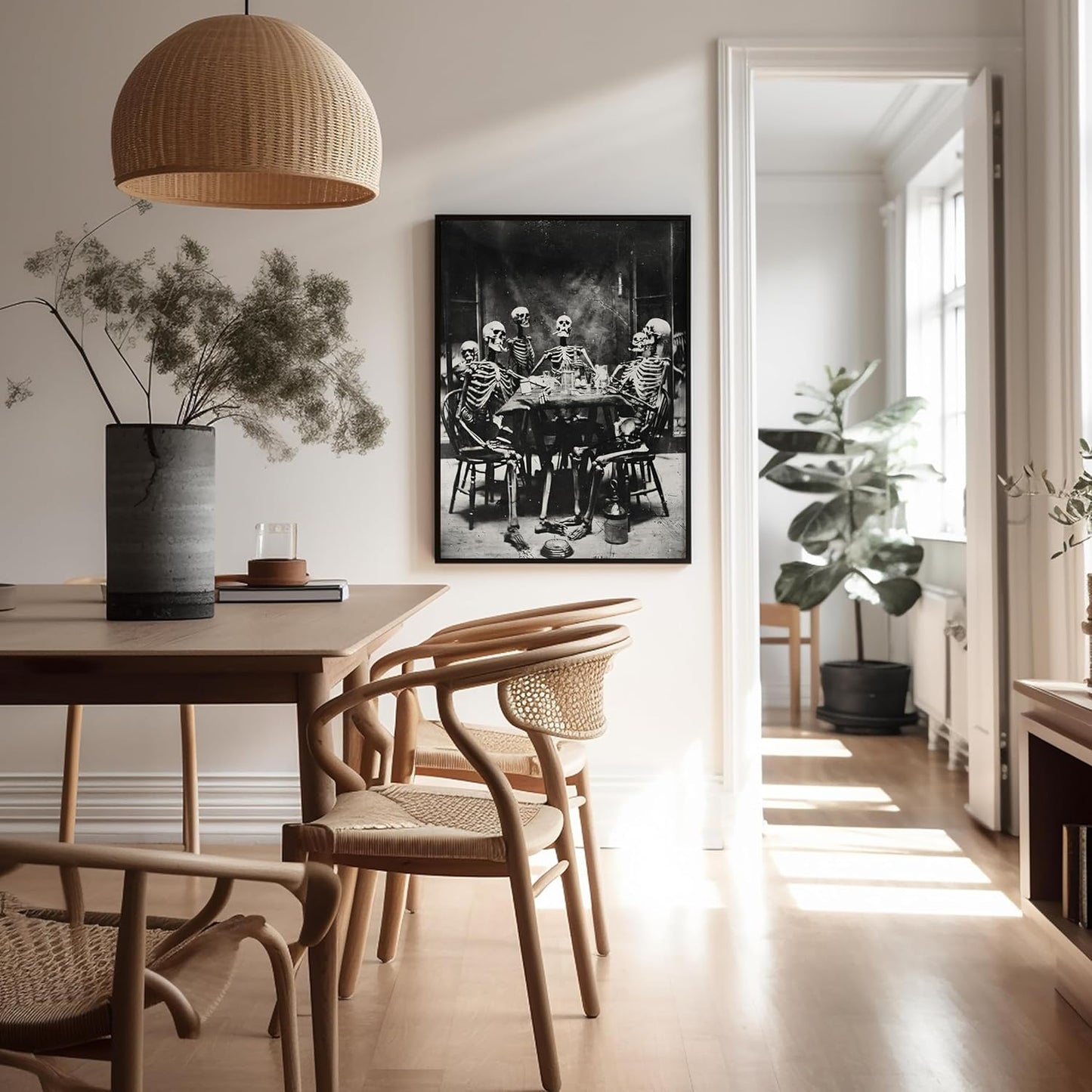 Poster Master Vintage Photograph Poster - Retro Daguerreotype Print - Gift for Artist, Friend - Skeletons Smoking at Table, Dinner Party, Goth - Wall Decor for Home, Dorm, 24x32 Unframed Wall Art